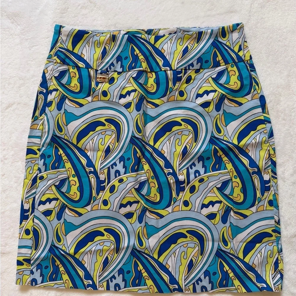 Lulu-B Size 4 Blue & Yellow Psychedelic Print Skort | Golf Resort Stretch Skirt